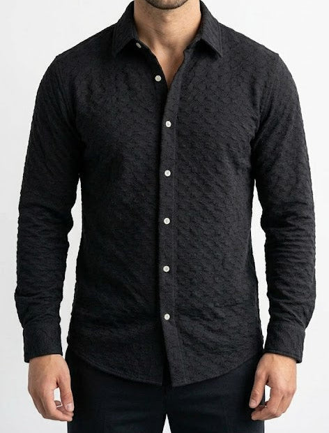 The Onyx Crinkle-Knit Long Sleeve Shirt