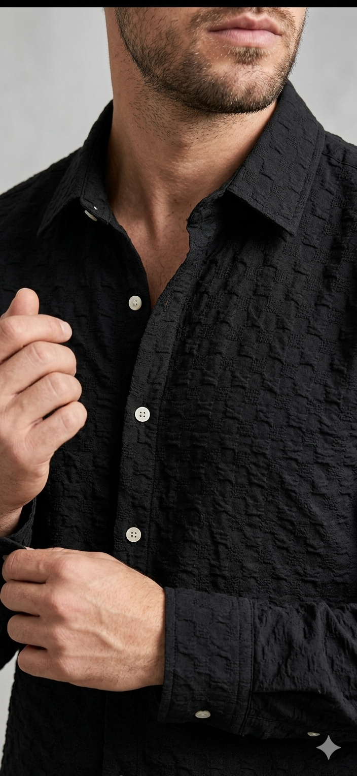 The Onyx Crinkle-Knit Long Sleeve Shirt
