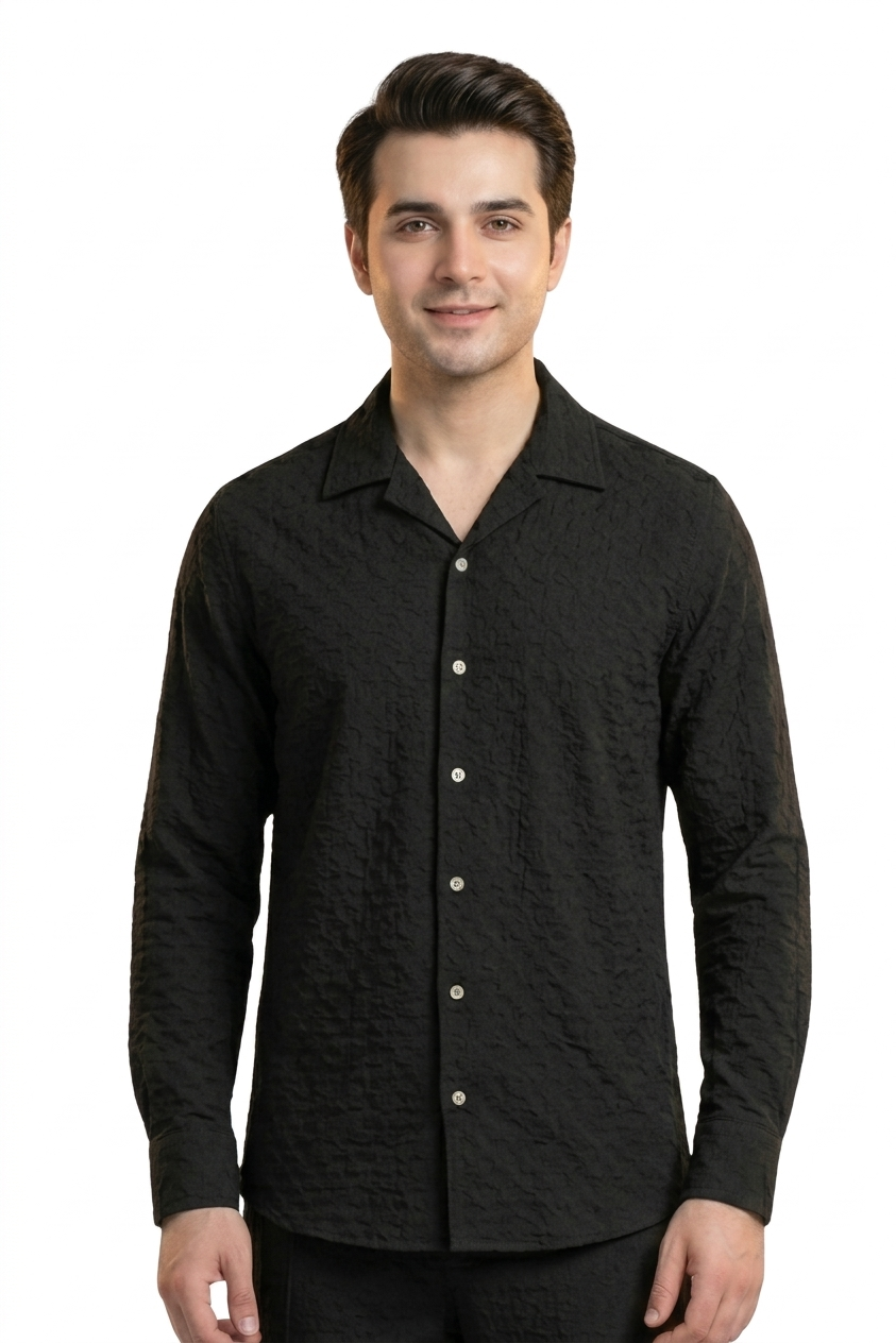 The Onyx Crinkle-Knit Long Sleeve Shirt