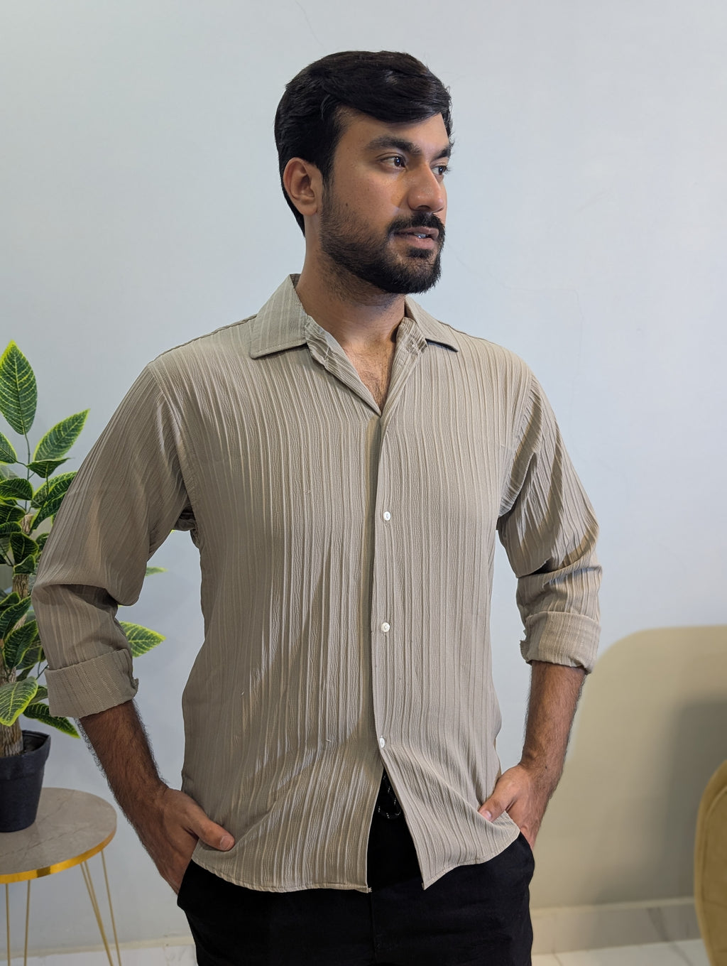 The Slate Vertical-Knit Long Sleeve Shirt